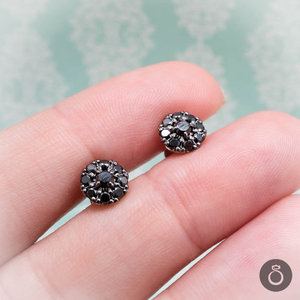 Pendientes de oro de 14k para mujer, aretes con diamantes de corte brillante, redondos, negros, naturales - Product Image 2