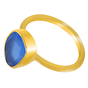 แหวนเงินสเตอร์ลิง925แบบเรียบง่ายดีไซน์ล่าสุดชุดฝาพลอยคาลซิโดนีสีฟ้าประดับอัญมณีชุบทอง - Product Image 3