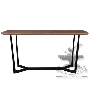 Mesa de comedor industrial de madera de nogal con base de hierro para sala de estar al aire libre, mesas de restaurante de hotel o dormitorio - Product Image 2