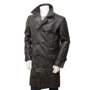 Pardessus long en cuir véritable pour hommes avec col montant fermeture à glissière trench tissé vêtements d'extérieur écologique réversible toutes saisons - Product Image 1