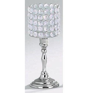 Cadre en métal plaqué argent brillant avec perles de cristal bougeoir poli pour décorations de centre de table de mariage - Product Image 1