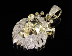 3.00 Karat Berlian Hip Hop Gaya Singa Liontin 14K Kuning Emas 100% Liontin Alami atau Jimat Tema Liontin Mikro Insert - Product Image 3