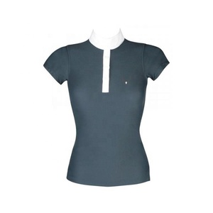 เสื้อโปโลแขนสั้นสีเทาเข้มสำหรับนักขี่ม้า ออกแบบโดย OEM - Product Image 1