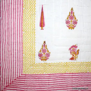 Edredón de algodón estampado a mano Jaipuri Razai, colcha acolchada, suave y acogedora, ecológica