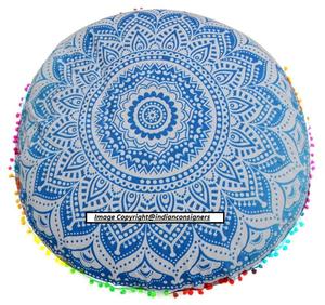 Housse de coussin de sol ronde en coton ombré motif mandala floral 32 pouces, magnifique pouf repose-pieds, décoration intérieure par des consignants indiens - Product Image 4