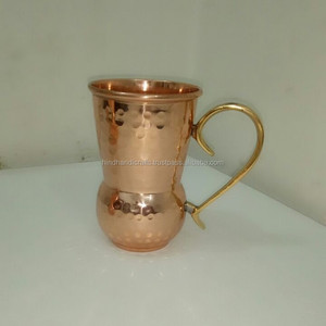 Best Quality Copper Hammered Tumbler <b>with</b> Brass <b>Handle</b> New Design Metal <b>Glass</b> <b>Mugs</b> for Gifts Bulk Quantity Exported From India - Product Image 5