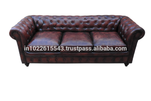 Sofá Chesterfield de cuero genuino Vintage Industrial, chesterfields de cuero antiguo sofá tostado de 3 plazas - Product Image 2