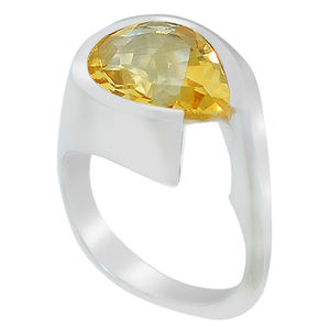 Anillo clásico de Plata de Ley 925, citrino piedra preciosa, joyería de fiesta de aniversario de boda a la moda, Diamante de corte de pera Chapado en plata - Product Image 1