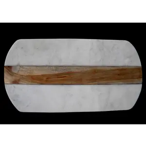 Natural White Marble and Wooden Oval Shaped Custom Chopping Board and Vegetables Cutting Board Cheese Board For Kitchenware