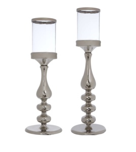 Support à bougies votives en acier inoxydable finition antique avec plateau en verre, lot de deux, forme personnalisée, support à bougies décoratif en métal - Product Image 1