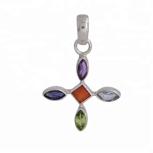 Handmade Chakra Multi Gemstone Solid 925 <b>Sterling</b> <b>Silver</b> <b>Cross</b> Pendant Jewelry fashionable Pendant For Wedding Anniversary. - Product Image 1