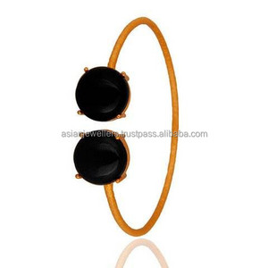 Black Onyx gemstone 925 sterling <b>silver</b> <b>adjustable</b> gold Plated <b>Bracelet</b> Bangle - Product Image 1