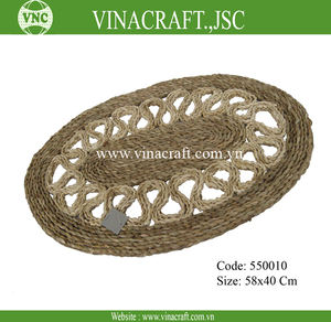 Felpudo tejido de algas marinas ovaladas naturales de estilo clásico de Vietnam con alfombrillas y almohadillas de diseño de hojas - Product Image 2