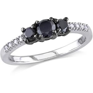 Bague de fiançailles en diamant noir, lettre 2.40, 3 pierres, mineuse en or blanc 14k, 3 pierres, 14k