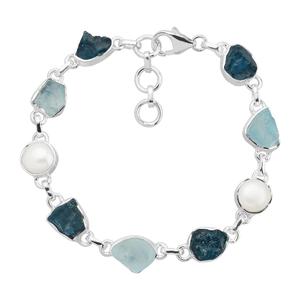 Designer 925 Sterling Silver Multi-Striated <b>Bracelet</b> with Natural Apatite <b>Aquamarine</b> Rough Stone Handmade Wedding Jewelry Gift - Product Image 1