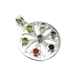 Hecho a mano 925 plata esterlina cornalina Multi piedra preciosa Chakra colgante joyería fina colgantes y dijes exportador - Product Image 1