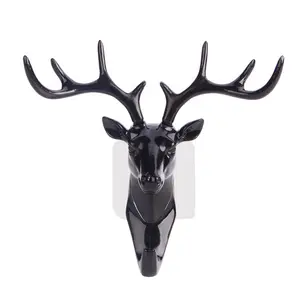 Charmcci 800216 ABS Deer Head Animal Shape Wall Hook Adhesive Hanging Double Strong Super Sticky Hook Coat Bag Key Holder