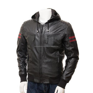 Veste en cuir véritable unisexe pour homme, noire, décontractée, pour l'extérieur, avec capuche, veste bomber, hiver, fourrure de mouton, design respirant - Product Image 1