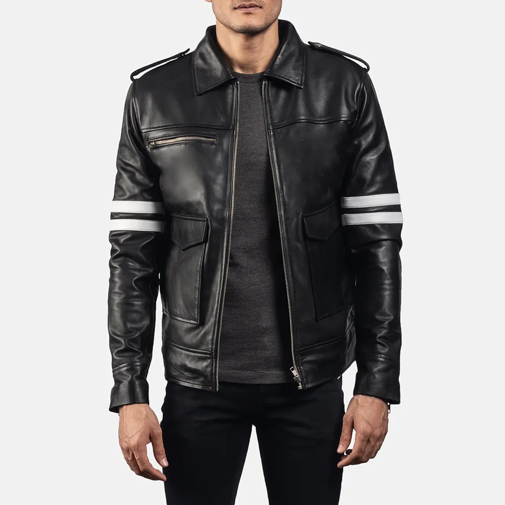 Top Selling Wholesale Fashion Popular New Style Dragon hide Black Leather Jacket For Men With Sheepskin 100% Leather