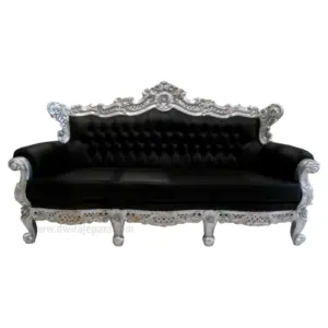 Home Furniture - Living Room Furniture Wooden Heavy Carved Rococo Sofa Silver Leaf Color