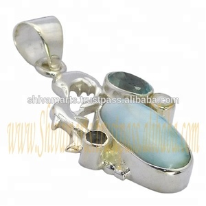 Hermoso Larimar Natural Multi azul Topacio perla hecho a mano colgante de plata fina y encanto con estilo Vintage plateado para regalo - Product Image 2