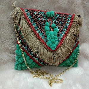 Indian Bohemian Style Women's Designer Handmade <b>Messenger</b> <b>Bag</b> <b>Large</b> Capacity Evening Shopping Clutch Beaded Detail Daily Use - Product Image 1