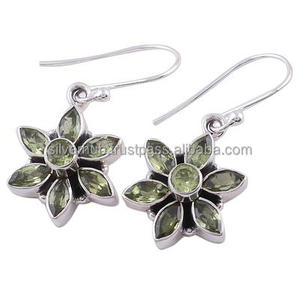 Pendientes colgantes de Plata de Ley 925 para mujer, aretes de piedras preciosas de peridoto verde Natural, diseño de flores, aretes bohemios - Product Image 2