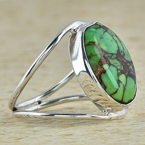 Anillo de Plata de Ley 925, piedra preciosa turquesa de cobre verde, joyería clásica Unisex con ajuste de bisel para boda - Product Image 3