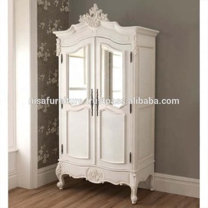 Bedroom Glass Door Wooden Armoire Wardrobes <b>Dressing</b> <b>Table</b> Designs White Color Two Doors - Product Image 2