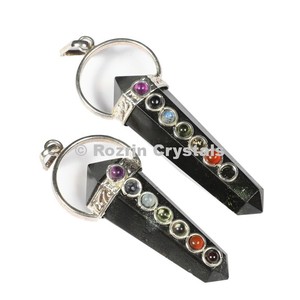 Pendentif Chakra en Tourmaline Noire à Double Pointe, Pendentif Métallique Chakra, Bijou de Guérison en Cristal Naturel Reiki, Article Cadeau en Gros - Product Image 1