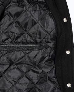 Chaqueta de bombardero universitaria de lana de béisbol Leatherman de alta calidad, capucha de piel de tela satinada Unisex, manga de cuero de talla grande para invierno - Product Image 2