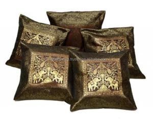 El yapımı hint Vintage fil sanat atmak yastık brokar ipek yastık kılıfı 100% ipek Polyester tek yastık kılıfı ev kullanımı