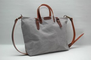 Toile cirée sac/fourre-tout/sac avec poignées en cuir et fermetures, coloris gris clair-LHB 0020 - Product Image 5