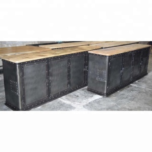 Meubles de maison convertibles réglables de style américain industriel rétro en métal riveté avec plateau en bois pour salon, bureau, bar, salle à manger, cuisine - Product Image 6