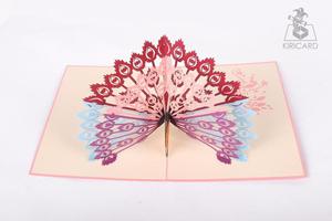 Belle carte de voeux Kirigami Pop-up découpée au laser complexe fait à la main Animal paon Design Vietnam artisanat cadeau fait papier - Product Image 3