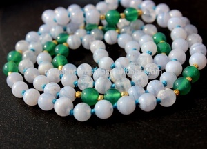 Collier unisexe en agate bleue et onyx vert 108 perles Mala avec pompon noué pierre naturelle de cristal de guérison pour femmes et hommes - Product Image 6