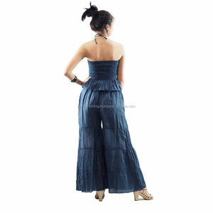 Barboteuse pour femmes, combinaison longue, col ras du cou, sans manches, couleur unie, décontracté, élégante, pour l'été - Product Image 4