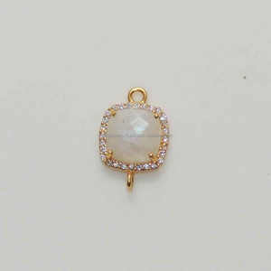 <b>Rainbow</b> Moonstone CubiC Zirconia Gold Plated Handmade Bezel Two Loop Bracelet DIY Making Jewelry Connector - Product Image 2