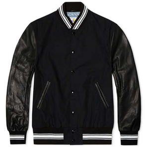 Letterman deportes chaqueta de béisbol Varsity chaqueta de lana y cuero Real negro/blanco - Product Image 1