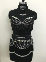 Trajes de Danza del Vientre Profesionales para Mujer, Estilo Sexy, Conjunto Egipcio de 3 Piezas, Satén, para Competición, Tribal, con Sujetador, Cinturón y Collar