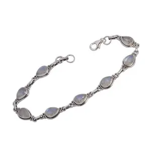 Natural Rainbow Moonstone Gemstone Bracelet Indian 925 Sterling Silver Jewelry Wholesale Silver Bracelets Manufacturer