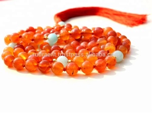 Collar Budista de Alta Calidad Hecho a Mano con Cuentas de Cornalina y Aguamarina de 6mm y 108 Cuentas, 28 Pulgadas, Joyería de Yoga para Hombre y Mujer, Tercera Puerta del Camino Budista - Product Image 5