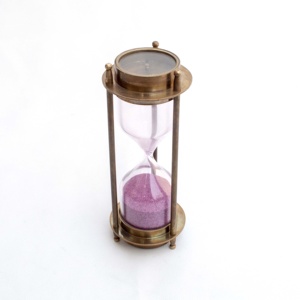 Antique Style Nautical Brass Metal <b>Hourglass</b> 45 Seconds to 6 Minutes Wooden Sand Timer Novelty Collectible Gift Made Glass Alloy - Product Image 1
