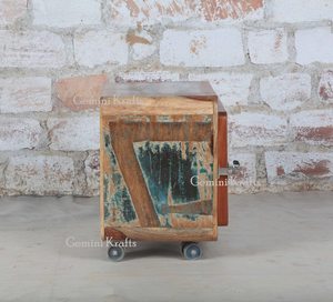 Industrial Recycle <b>Wooden</b> <b>Side</b> <b>Table</b>, Indian <b>Reclaimed</b> <b>Wooden</b> Furniture - Product Image 4