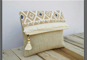 Guru Kirpa Export, tela de lino para mujer, bolso de mano Tribal bohemio, forro de algodón, cremallera, bordado, bolso de noche para diario - Product Image 2