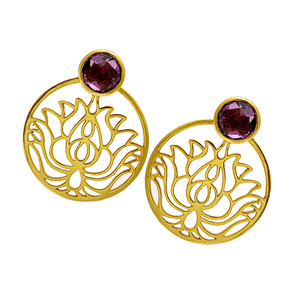 925 argent Sterling grenat pierres précieuses filigrane Style plaqué or boucles d'oreilles romantique à la mode boucle d'oreille pour les fiançailles de mariage - Product Image 1