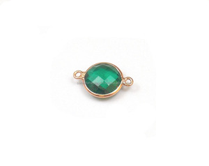 Piedra preciosa de cuarzo verde con forma redonda chapada en oro rosa, hecha a mano a la moda, 10mm, fabricación de joyas, Conector de bisel facetado de doble fianza - Product Image 1