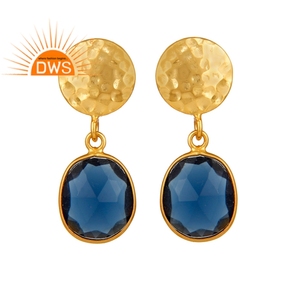 Handmade Gold Plated 925 Silver Earrings Blue Corundum Gemstone Earrings Jewelry Supplier - Product Image 1