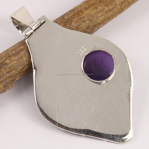 Pendentif en argent sterling massif 925 avec design ethnique Pendentif en améthyste naturelle avec pierres précieuses rondes - Product Image 2