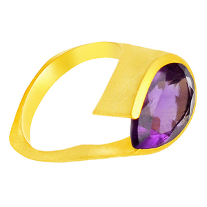 Natural Pear Amethyst Gold Plated Handmade 925 <b>Sterling</b> <b>Silver</b> <b>Ring</b> Fashionable <b>Ring</b> for Wedding, Engagement, Gift for Unisex - Product Image 2